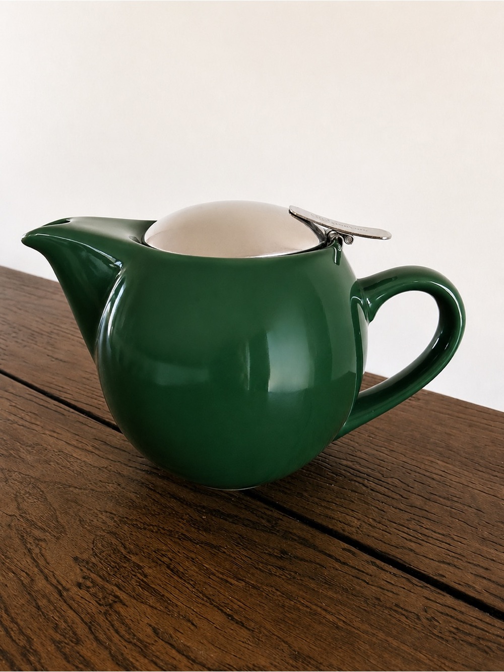 Hues N Brews Green Ceramic Personal Teapot w/ Steeper And Handle Flip Top Lid